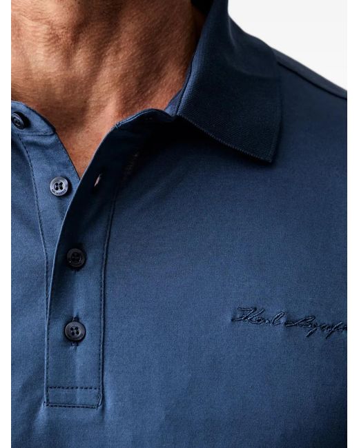 Karl Lagerfeld Blue Logo-Embroidered Short-Sleeve Polo Shirt for men