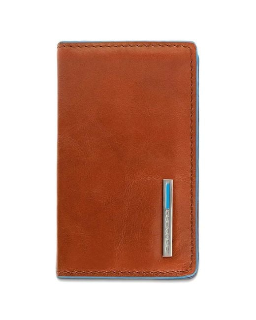 Piquadro Brown Porte-Cartes En Cuir À Plaque Logo
