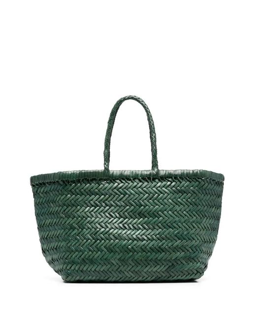 Dragon Diffusion Green Triple Jump Small Woven Leather Tote