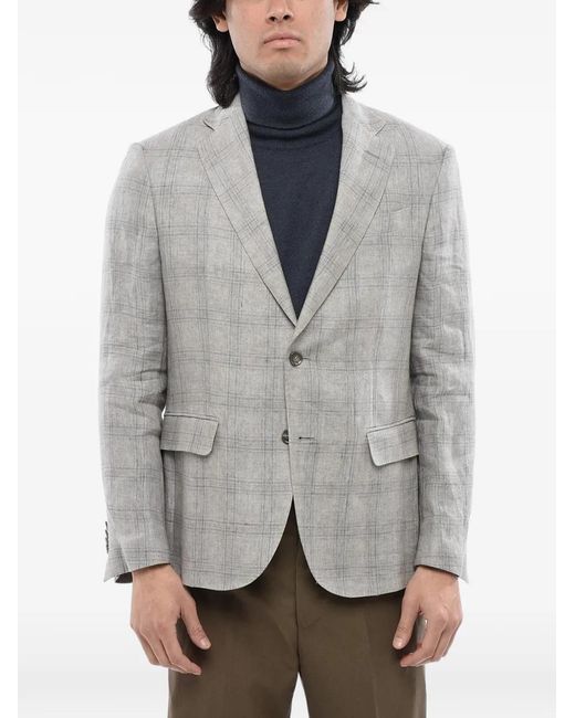 Corneliani Gray Check-Pattern Single-Breasted Blazer for men