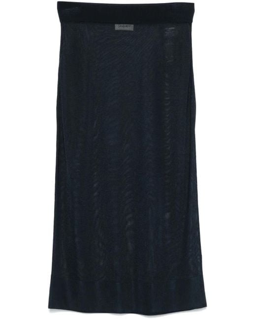 Saint Laurent Blue Knitted Pencil Midi Skirt