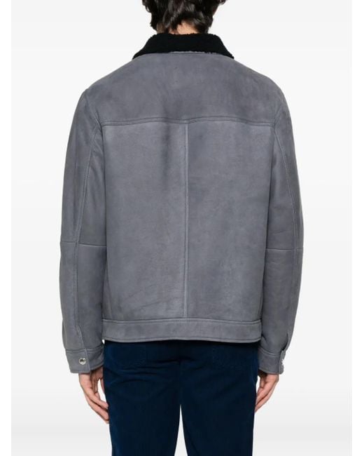 Brunello Cucinelli Gray Shearling-Collar Flap-Pocket Jacket for men