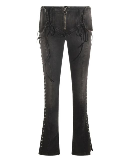 Blumarine Gray Lace-Up Jeans