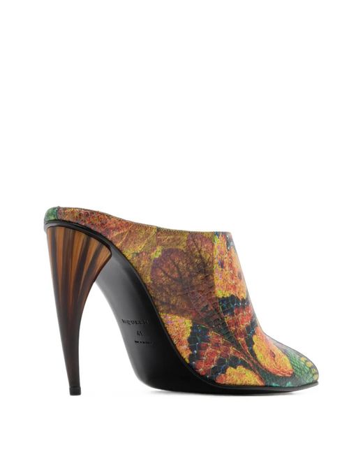 McQueen Green Snake-Effect Peep-Toe Mules