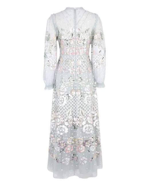 Needle & Thread White Rosalie Sequin-Embellished Floral Dress