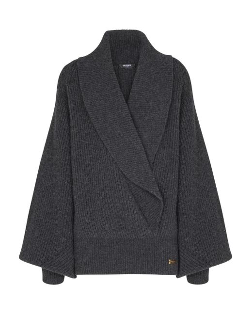 Balmain Geribbelde Trui Met Wikkeleffect in het Black