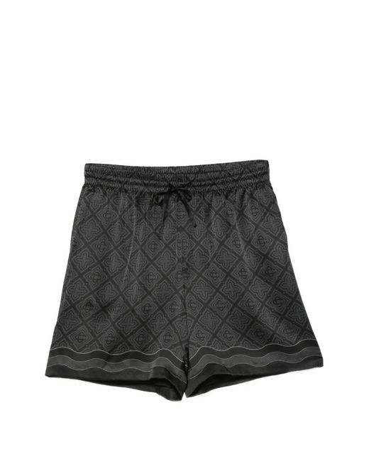 Casablanca Black Monogram-Print Silk-Twill Shorts for men