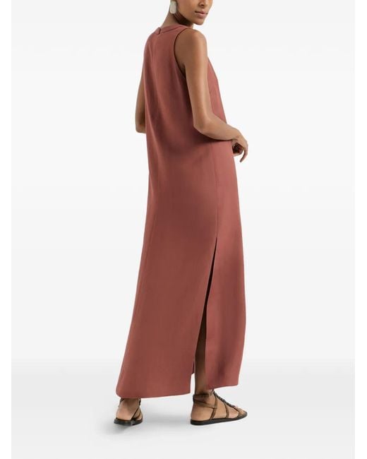 Brunello Cucinelli Purple V-Neck Monili-Detail Midi Dress
