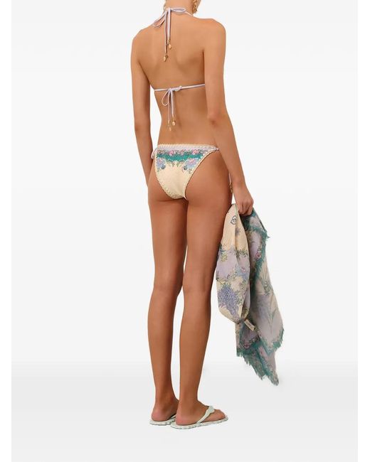 Zimmermann White Indra Floral-Print Crochet-Trim Bikini