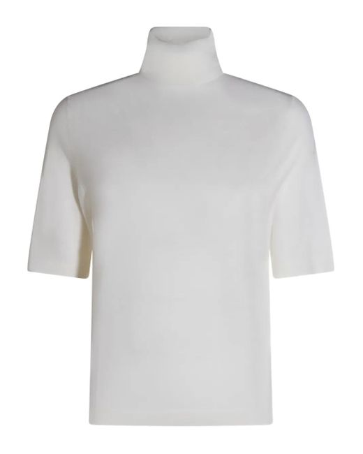 Allude White Kurzärmeliger Rollkragenpullover