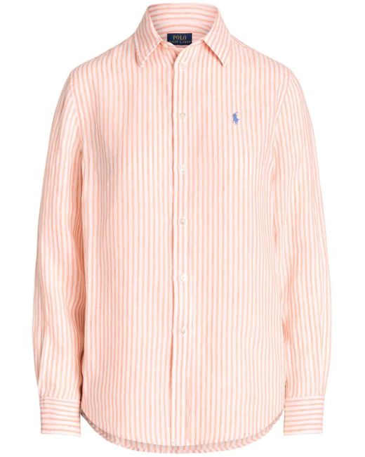 Polo Ralph Lauren Pink Gestreiftes Hemd aus Leinen