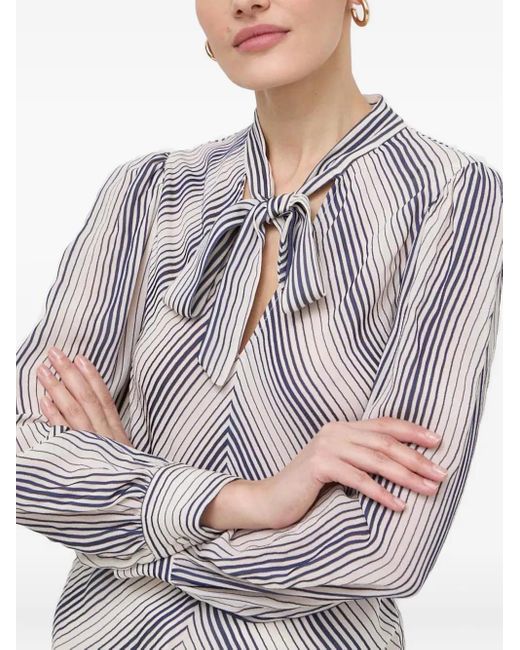 Twinset Gray Striped Tie-Neck Blouse