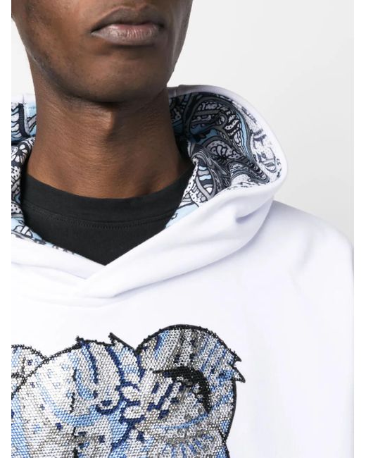 Philipp Plein White Rhinestone Teddy-Bear Print Hoodie for men