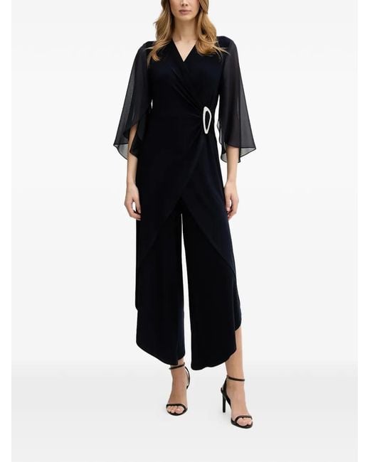 Joseph Ribkoff Blue Chiffon-Sleeve Embellished Jumpsuit