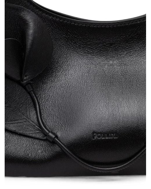 Pollini Black Amonet Flower-Appliqué Tote Bag