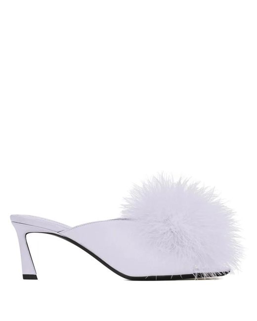 Saint Laurent White Faux Fur-Detail Sandals
