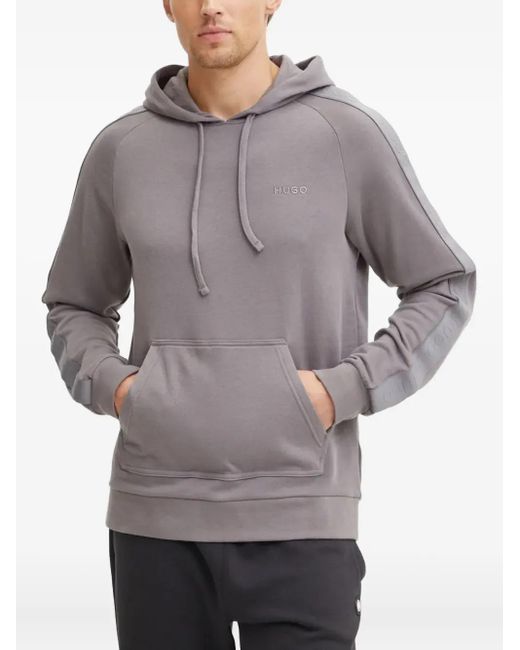 HUGO Gray Logo-Tape Hoodie for men
