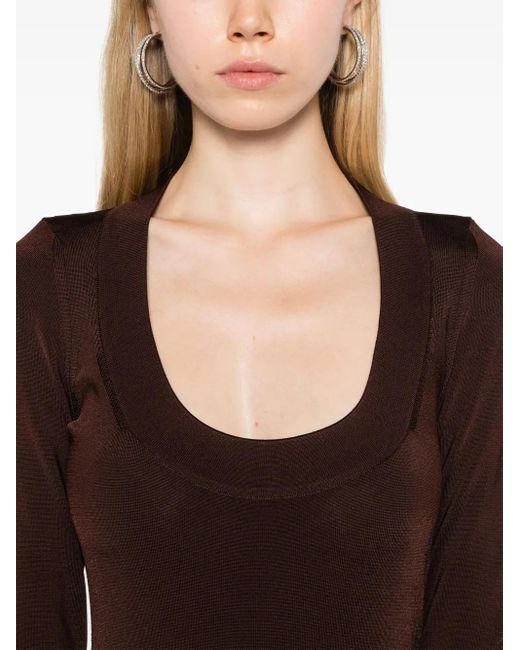 Saint Laurent Brown Square-Neck Knitted Dress