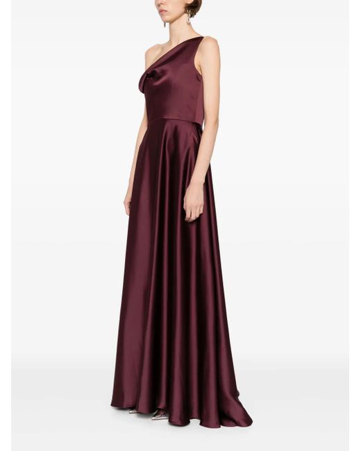 Amsale Purple One-Shoulder Draped Gown