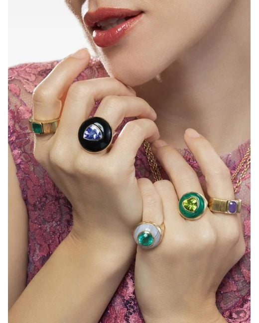 Retrouvai Green Pleated-Effect Emerald Solitaire Ring