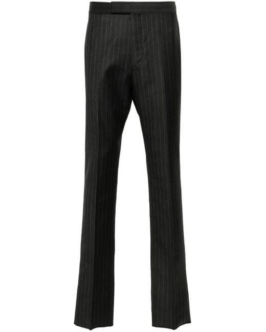 Thom Browne Black Pinstriped Wool Trousers - Men's - Wool/cotton/polyester/cupro for men