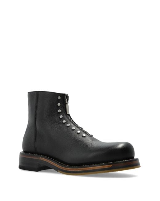 McQueen Black Leather Ankle Boots With Studs for men