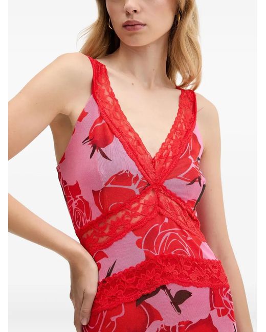 Never Fully Dressed Red Lace-Detail Floral Maxi Dress