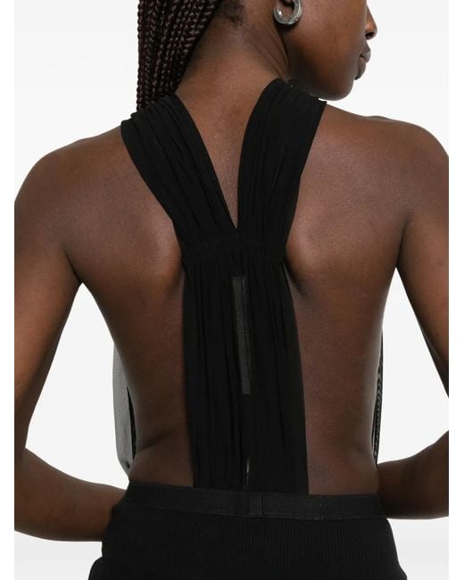Rick Owens Black Bodysuit With Mesh Crossover Straps