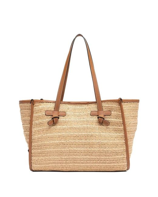 MARCELLA CLUB Natural Woven Leather-Trim Tote Bag