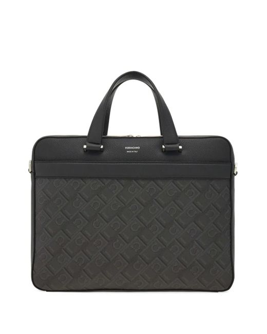 Ferragamo Black Leather Messenger Bag for men