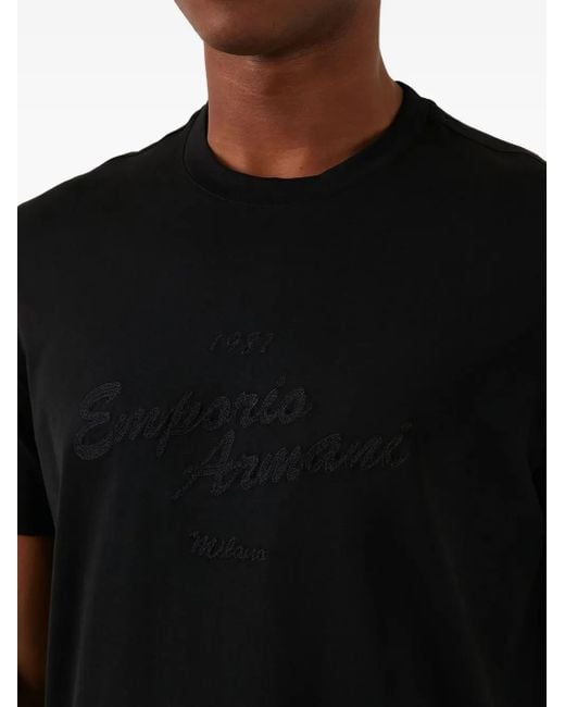 Emporio Armani Black Logo-Embroidered T-Shirt for men