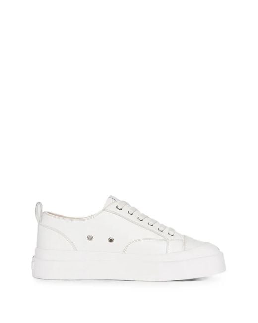 Manière De Voir White Vienna Leather Contrast Stitch Sneakers for men