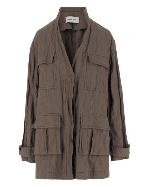 Ferragamo Brown Pocket-Detail Belted Jacket