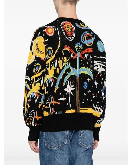 Palm Angels Black Intarsia Crewneck Jumper for men
