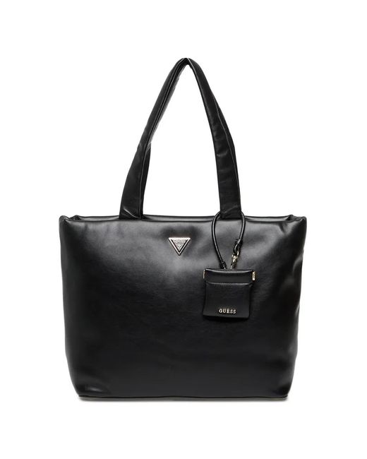 Guess Black Logo-Plaque Padded Tote Bag