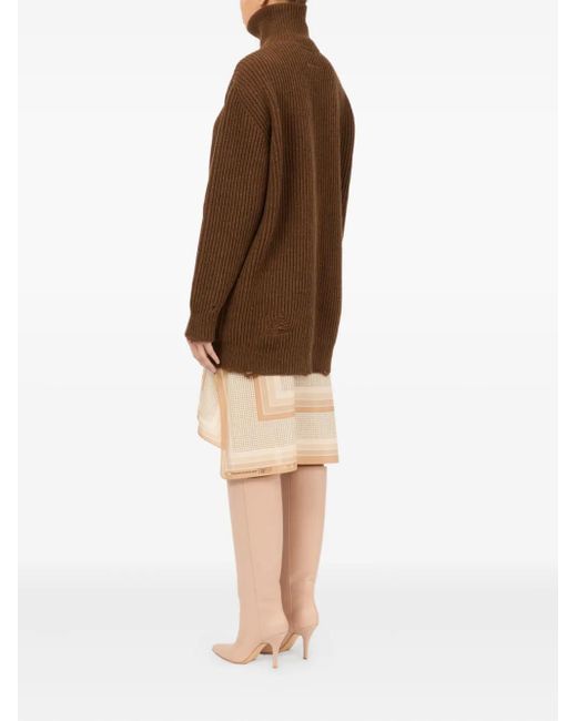 MM6 by Maison Margiela Brown Ribbed Zip-Up Cardigan