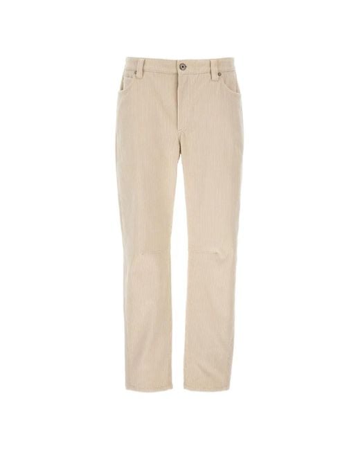 Brunello Cucinelli Natural Corduroy Straight-Leg Trousers
