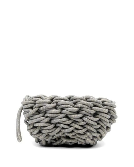 Alienina Gray Lina Woven-Rope Clutch