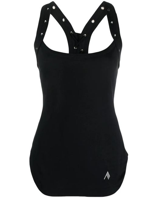 The Attico Black Lace-Up Racerback Tank Top