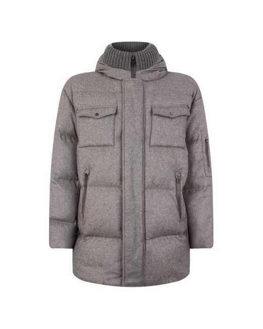 Herno Gray Hooded Padded Coat for men