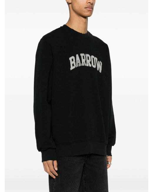 Barrow Black Logo-print Distressed Sweatshirt