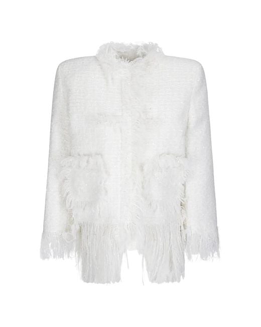 MATIERES FECALES White Frayed-Edge Tweed Jacket