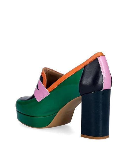 Fly London Green Platform Leather Pumps