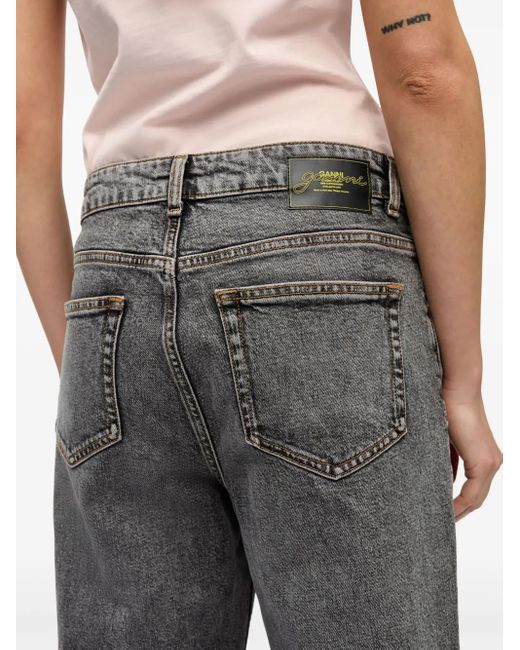 Ganni Gray Whiskering-Effect Wide-Leg Jeans