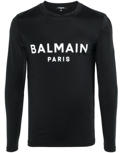 Balmain Black Logo-print Longsleeved T-shirt for men