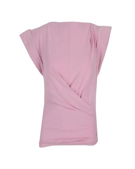 Isabel Marant Pink Maisan Draped-Detail Sleeveless T-Shirt