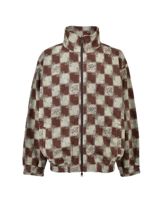 BREATH Brown Block-Check Pile Jacket for men