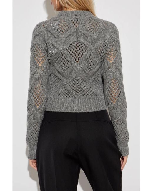 Sportmax Gray Open-Knit Long-Sleeve Jumper