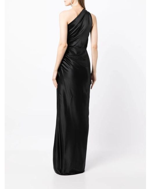 Michelle Mason Black Gathered-Detail One-Shoulder Silk Gown