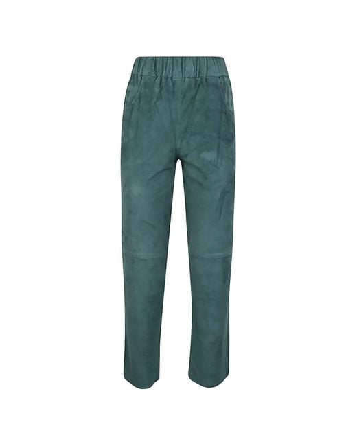 Via Masini 80 Green Elastic-Waist Suede Trousers